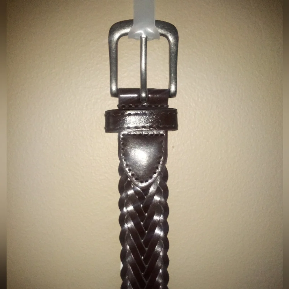 Kids' Braided Leather Look Belt - Dark Brown Fits Up To 38